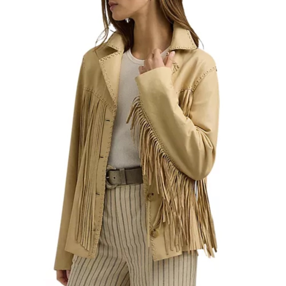 Fringe trim leather jacket NWT Ralph Lauren